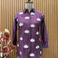 Elegant purple co-ord set features a smart collared shirt