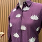 Elegant purple co-ord set features a smart collared shirt