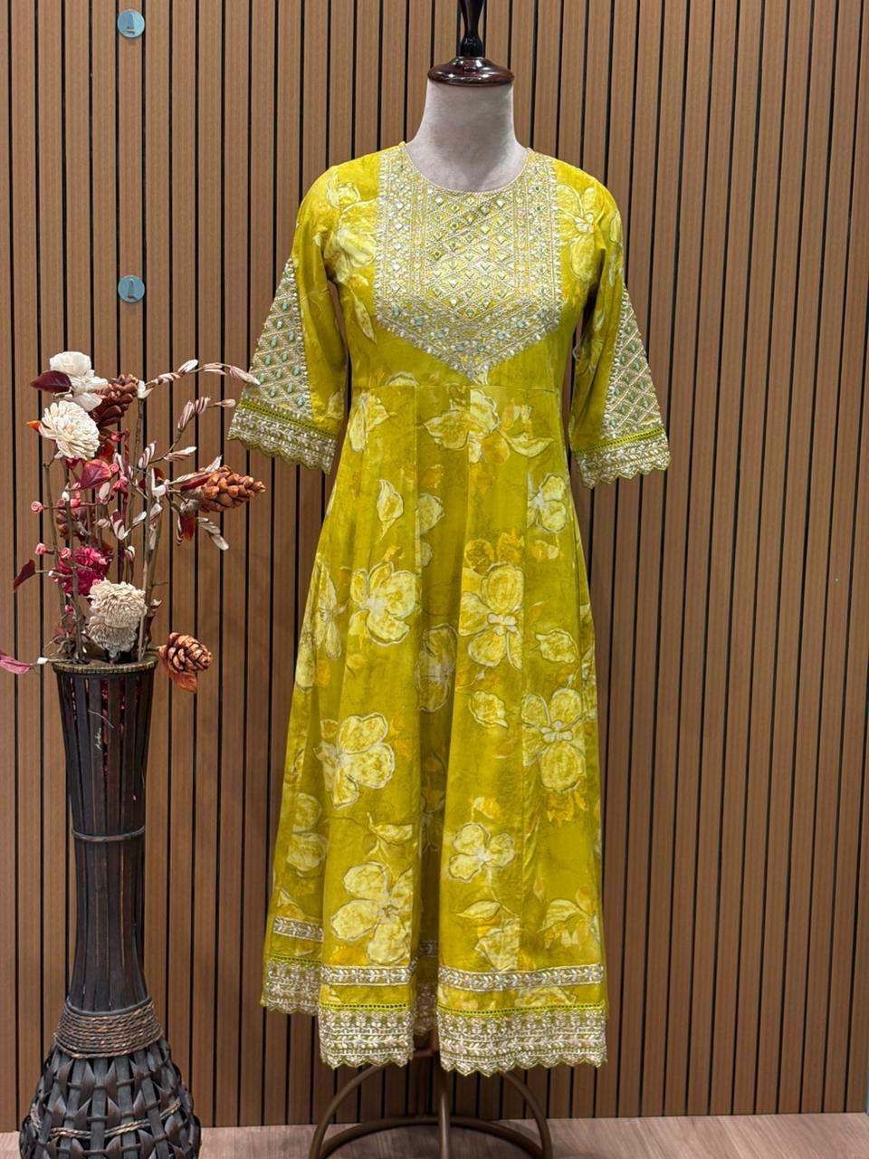 Bright lemon yellow Anarkali suit set is a summer delight