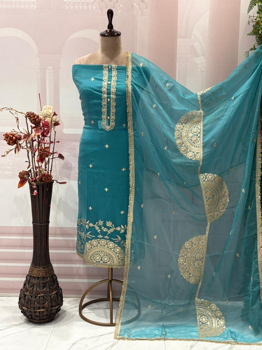 Elevate your ethnic charm with this elegant unstitched suit set