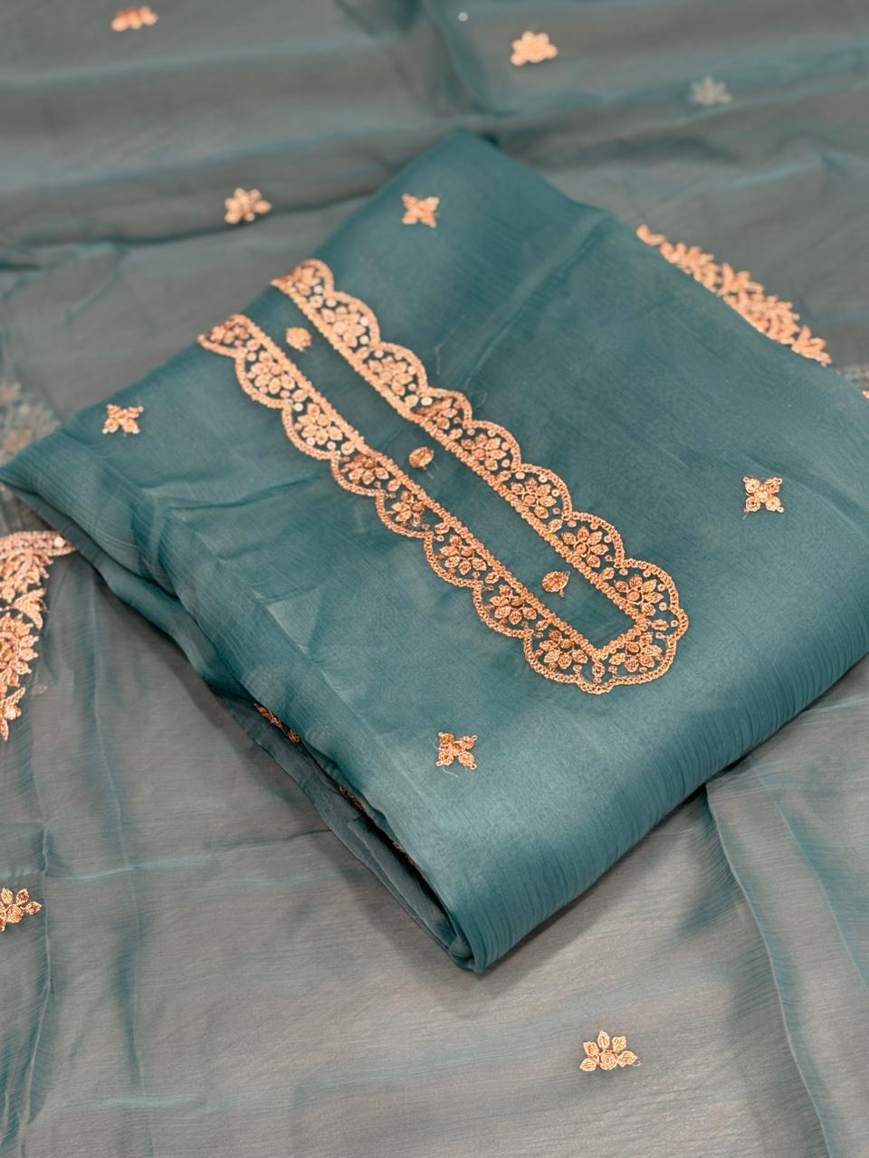 Elevate your ethnic charm with this elegant unstitched suit set