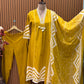 Mustard yellow cotton A-line kurti with chic chevron print