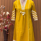 Mustard yellow cotton A-line kurti with chic chevron print