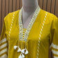 Mustard yellow cotton A-line kurti with chic chevron print