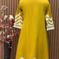Mustard yellow cotton A-line kurti with chic chevron print