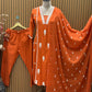 Graceful A-line cotton kurti set in vibrant orange