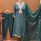 Elegant Chinon Anarkali suit set in deep green, gota Patti