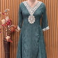 Elegant Chinon Anarkali suit set in deep green, gota Patti