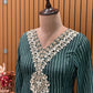 Elegant Chinon Anarkali suit set in deep green, gota Patti