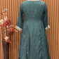 Elegant Chinon Anarkali suit set in deep green, gota Patti