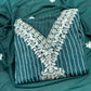 Elegant Chinon Anarkali suit set in deep green, gota Patti