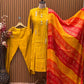 Brighten your festive look with this mustard muslin kurti set