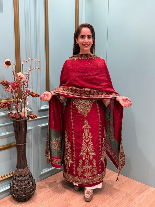 Elevate your festive wardrobe with our luxurious unstitched suit