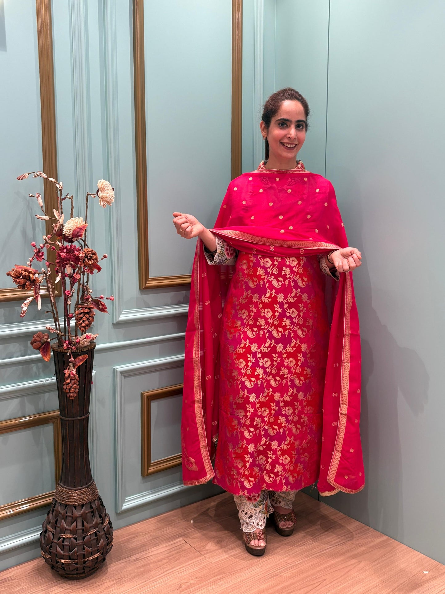 luxurious Khaddi Georgette with all-over Banarasi weaving