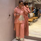 Chic Tissue Shimmer Cord-Set with floral appliqué detailing,