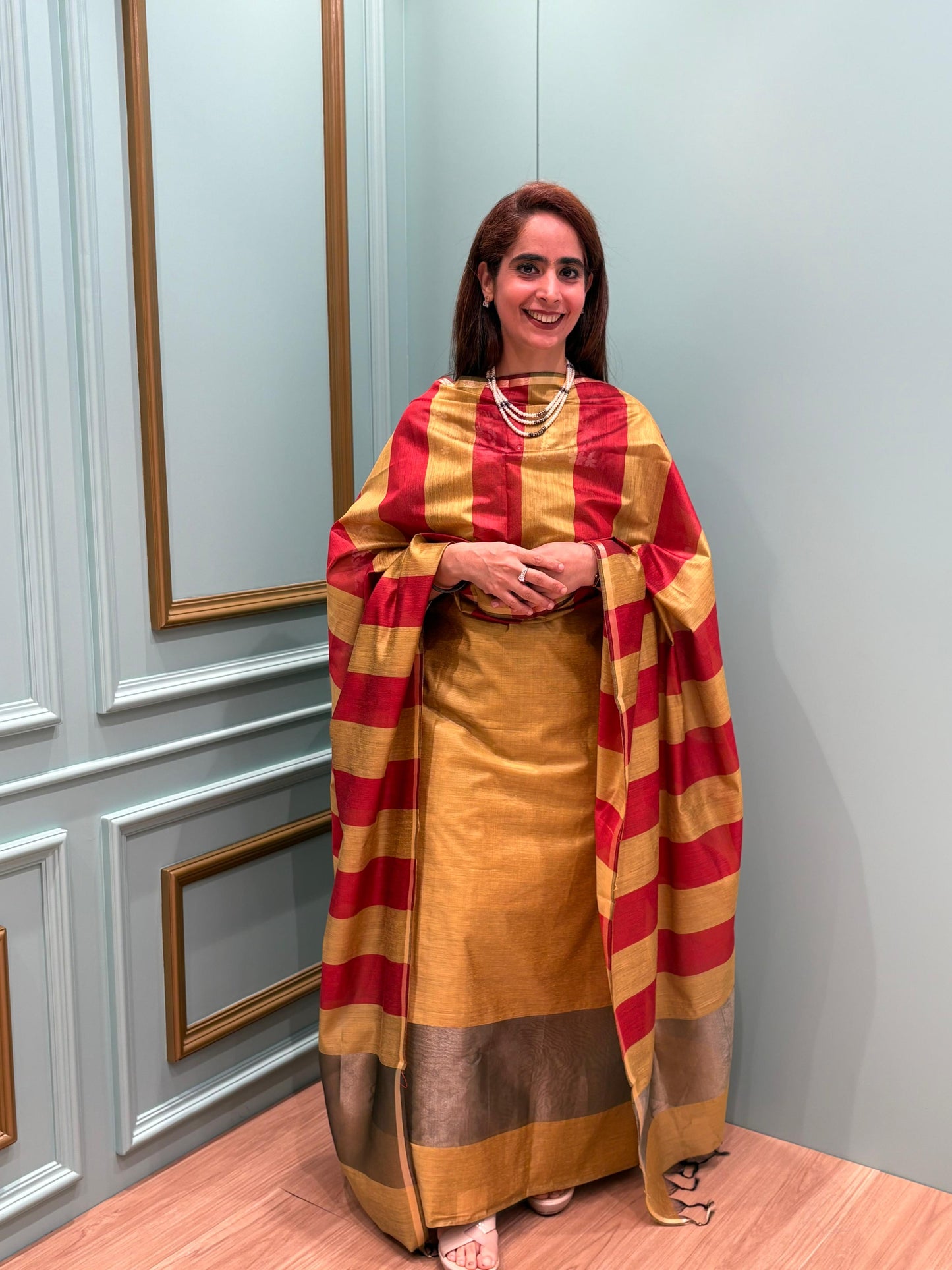 Discover timeless charm with our unstitched suit set crafted in Mul Chanderi