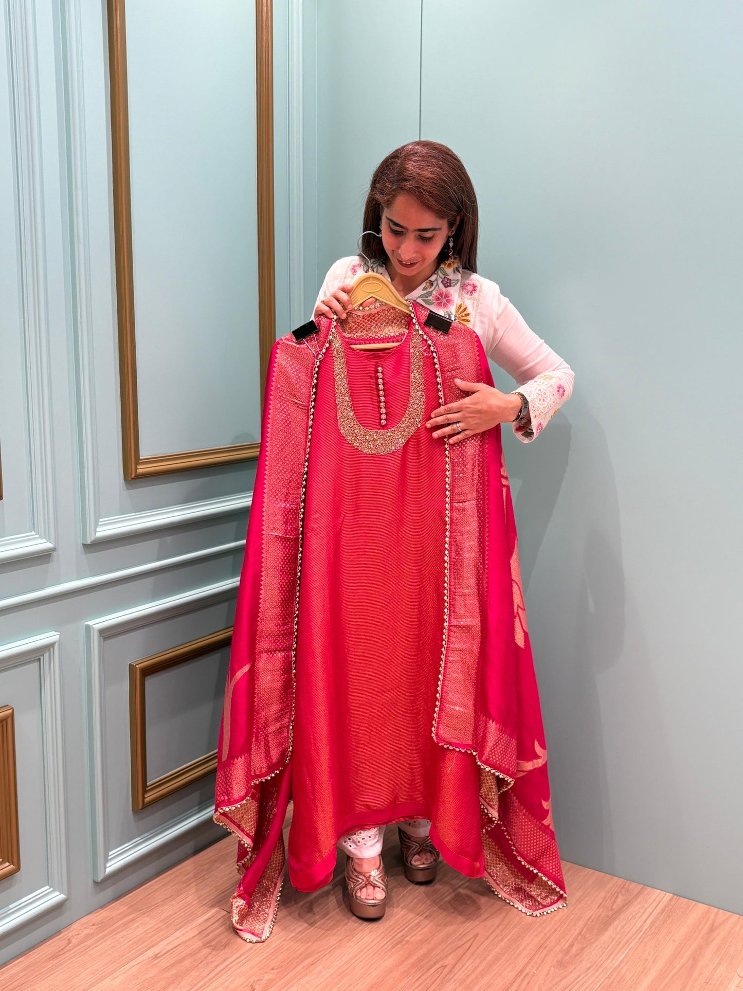 Unveil the beauty of tradition with a modern glow in our Organza Shimmer
