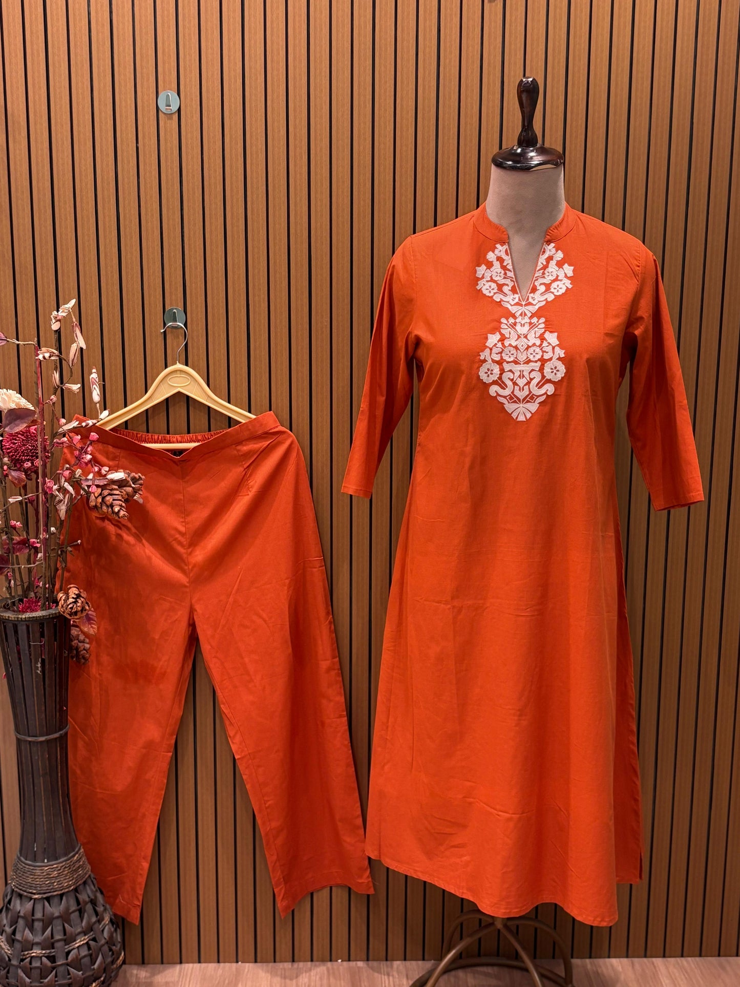 Bright cotton kurti set in festive orange