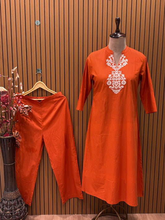 Bright cotton kurti set in festive orange