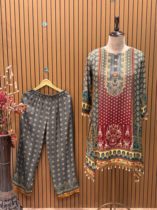 Elegant crape silk kurti with intricate digital print