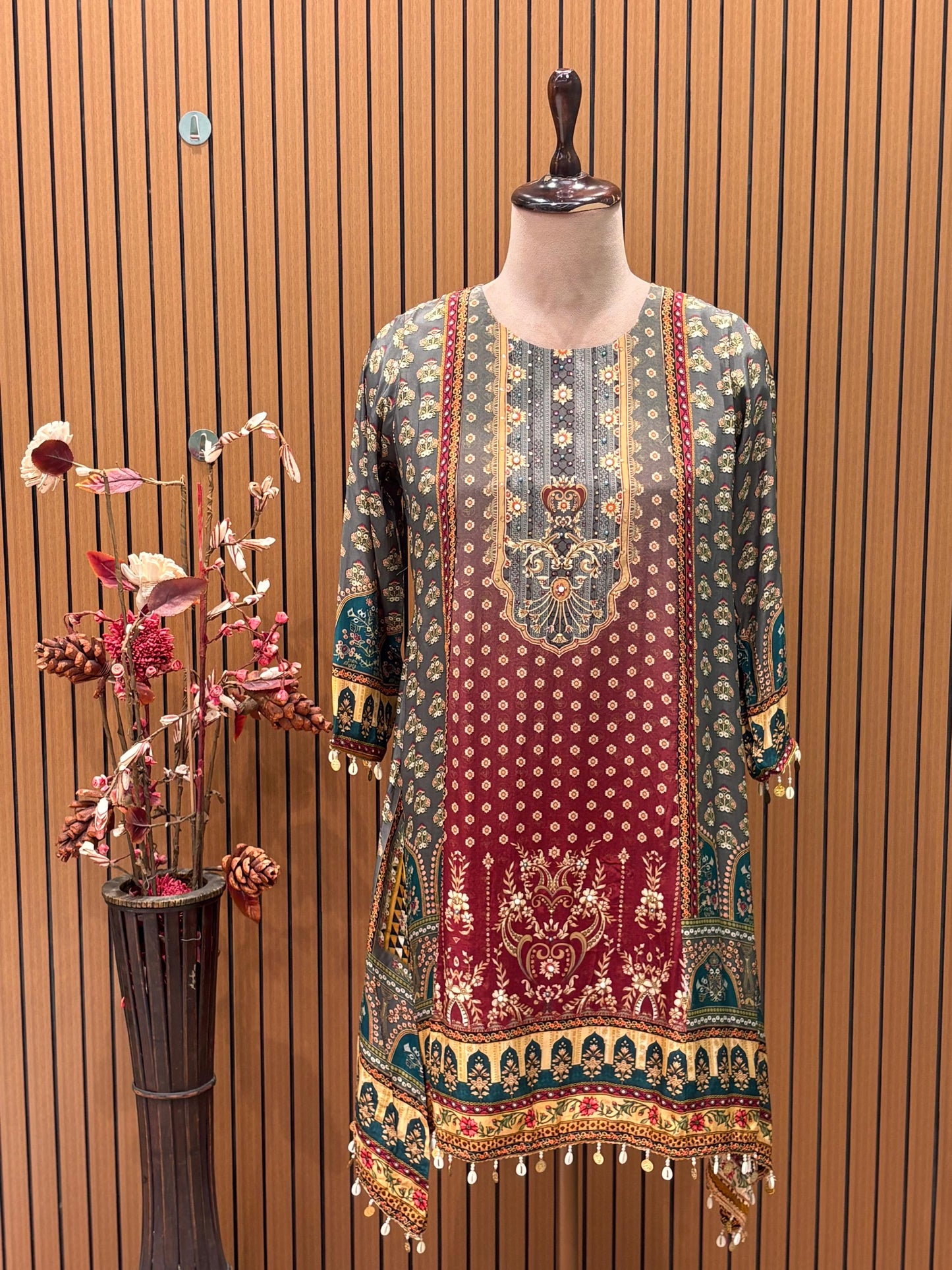 Elegant crape silk kurti with intricate digital print