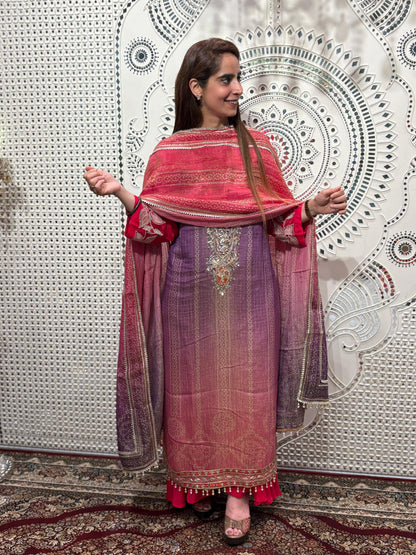 Elevate your festive wardrobe with our unstitched suit