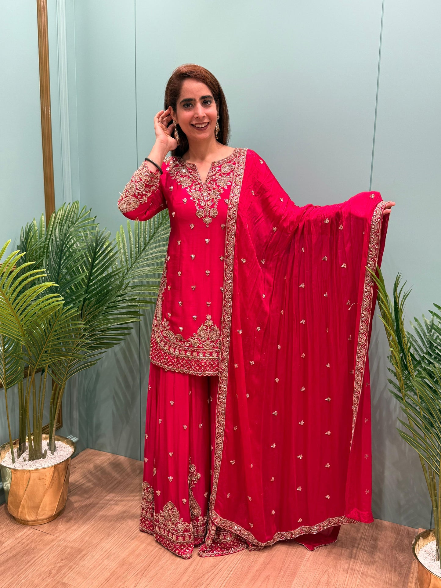 Step into timeless elegance with our luxurious heavy embroidered sharara set