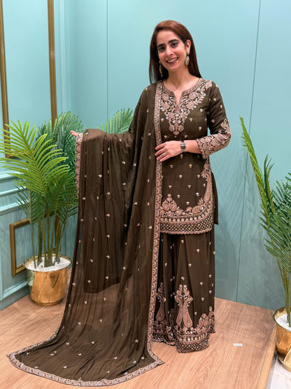 Step into timeless elegance with our luxurious heavy embroidered sharara set