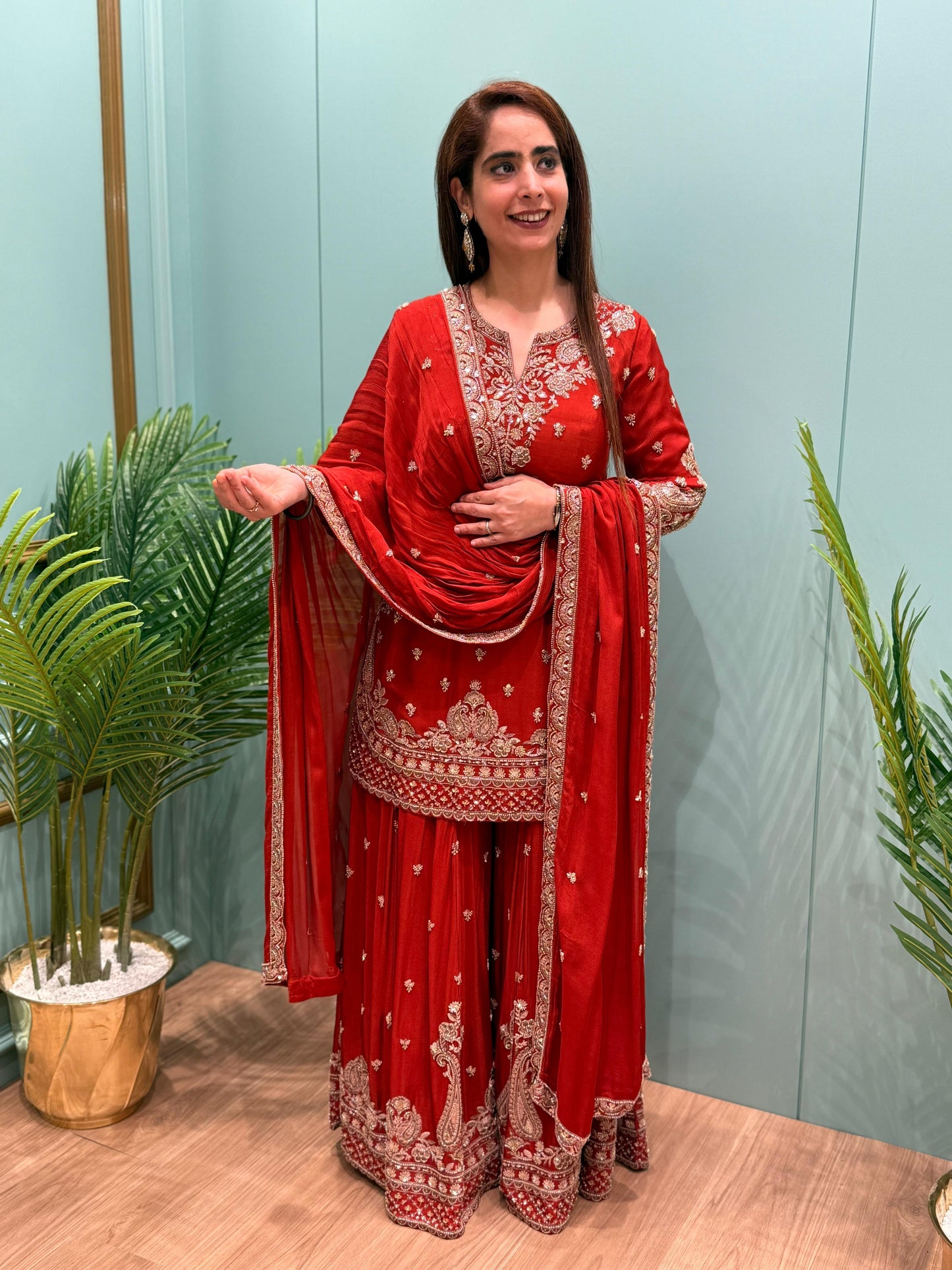 Step into timeless elegance with our luxurious heavy embroidered sharara set