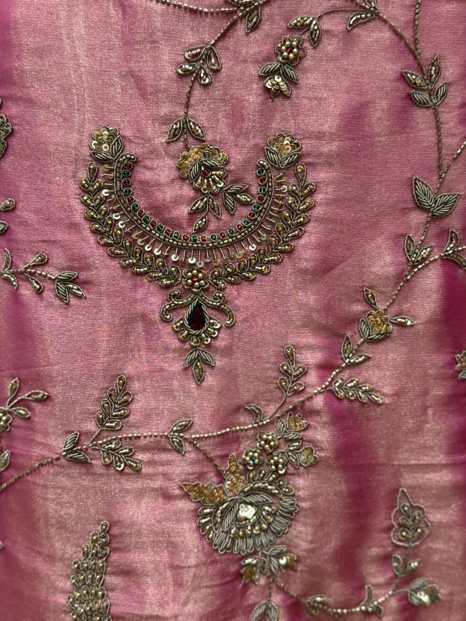 Elevate your ethnic wardrobe with our unstitched organza shimmer suit set