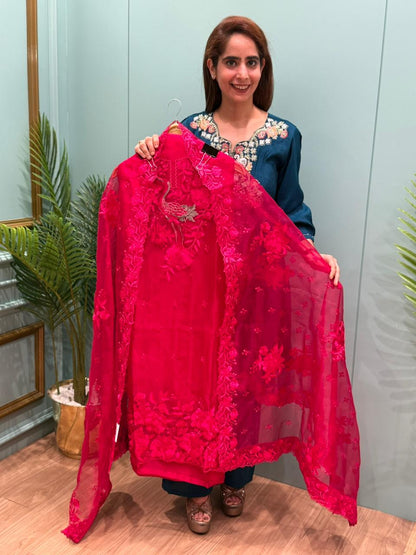 Unstitched suit collection in organza shimmer fabric