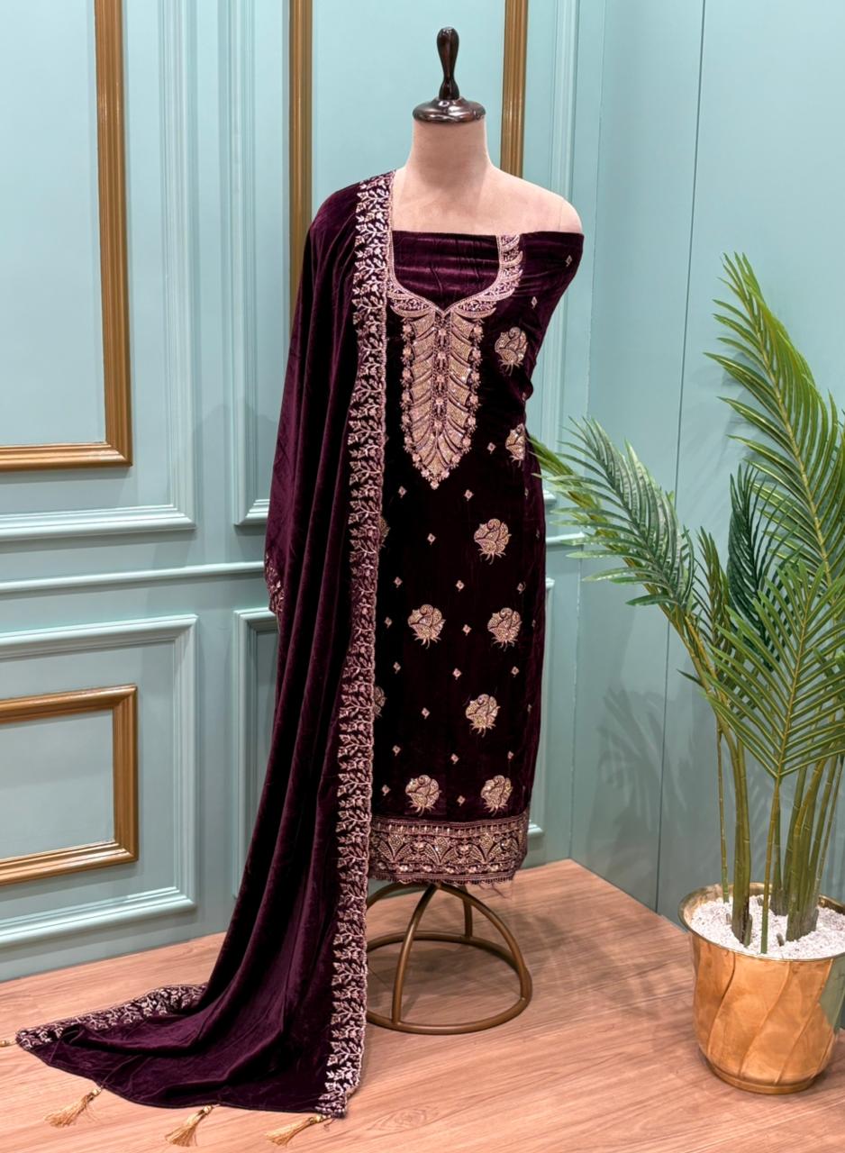 Presenting our luxurious velvet unstitched suit collection