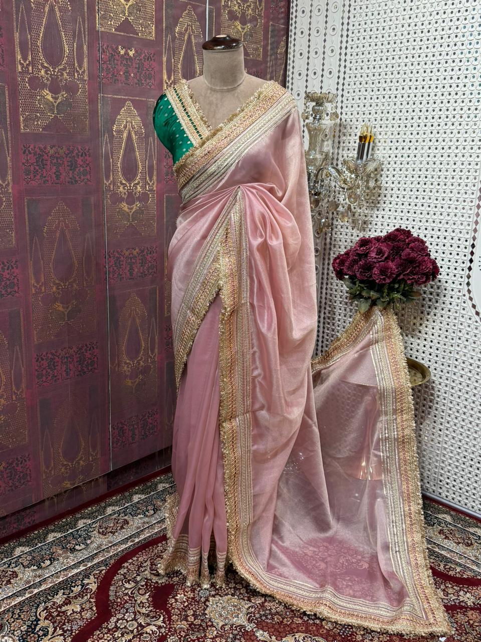 Beautiful running saree comes in premium shimmer organza,