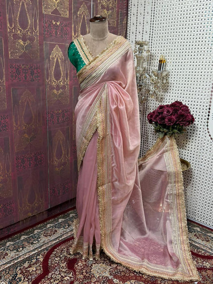Beautiful running saree comes in premium shimmer organza,