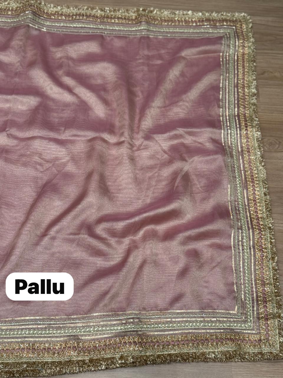 Beautiful running saree comes in premium shimmer organza,