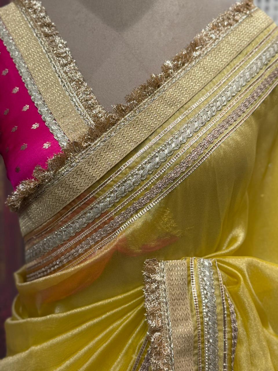 Beautiful running saree comes in premium shimmer organza,