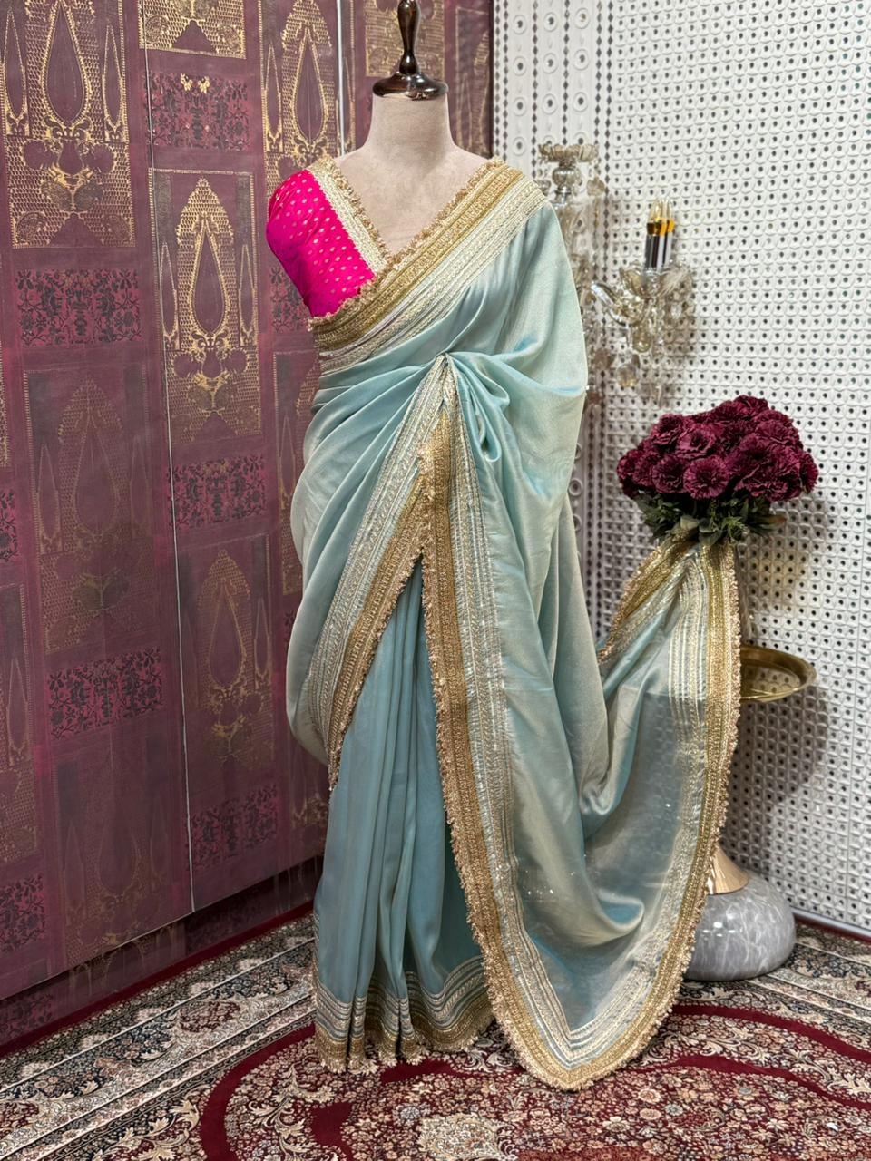 Beautiful running saree comes in premium shimmer organza,