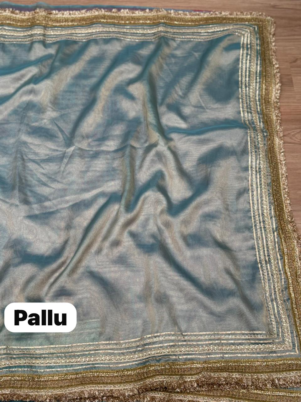 Beautiful running saree comes in premium shimmer organza,