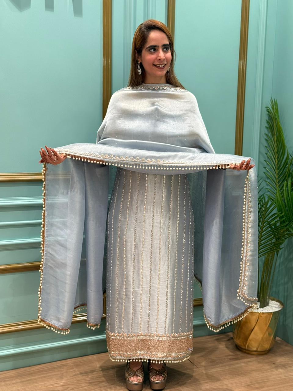 Unstitched Organza Shimmer Suit – Luxury Edit