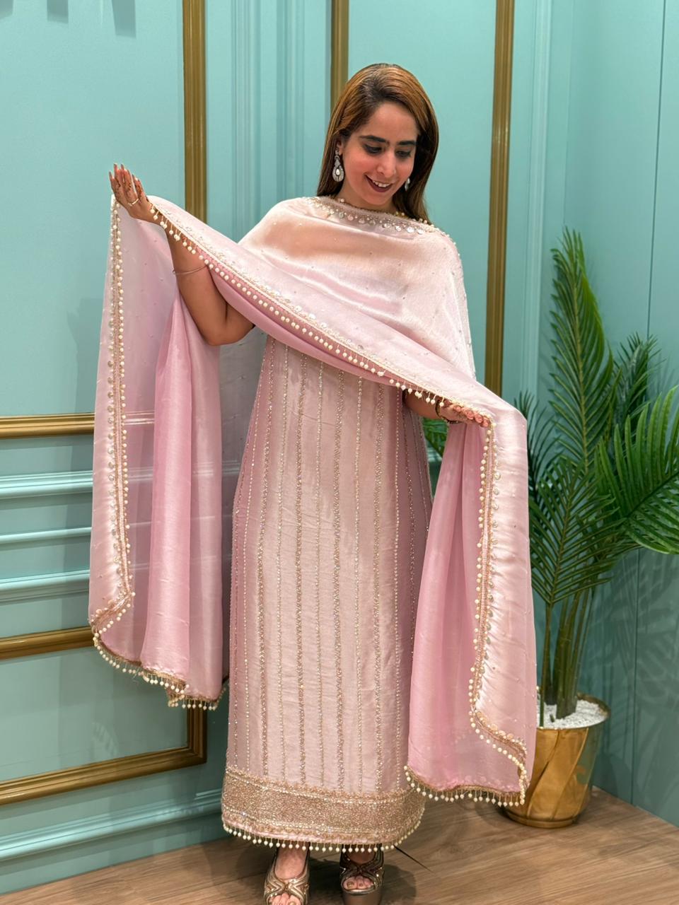 Unstitched Organza Shimmer Suit – Luxury Edit