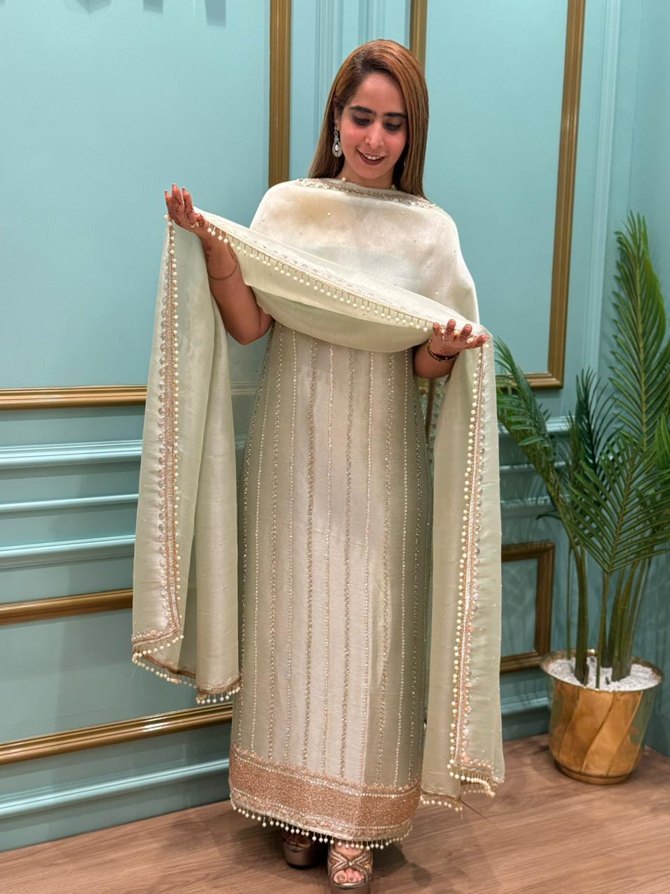 Unstitched Organza Shimmer Suit – Luxury Edit