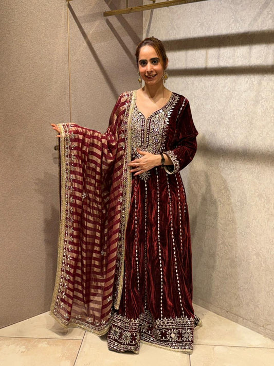 Embrace pure elegance with our Long Velvet Anarkali
