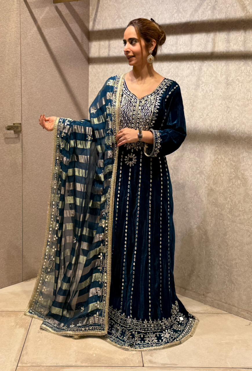 Embrace pure elegance with our Long Velvet Anarkali