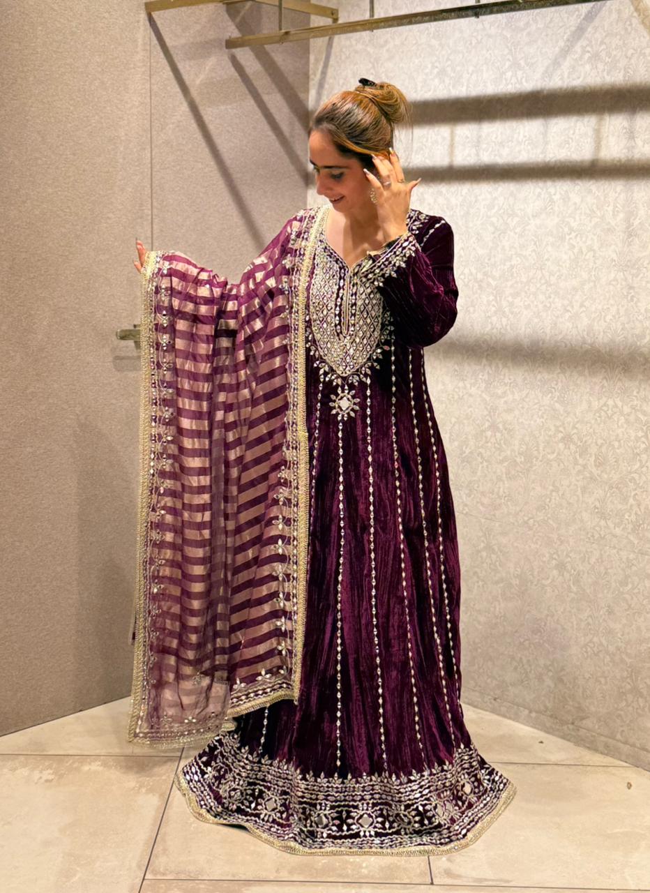 Embrace pure elegance with our Long Velvet Anarkali
