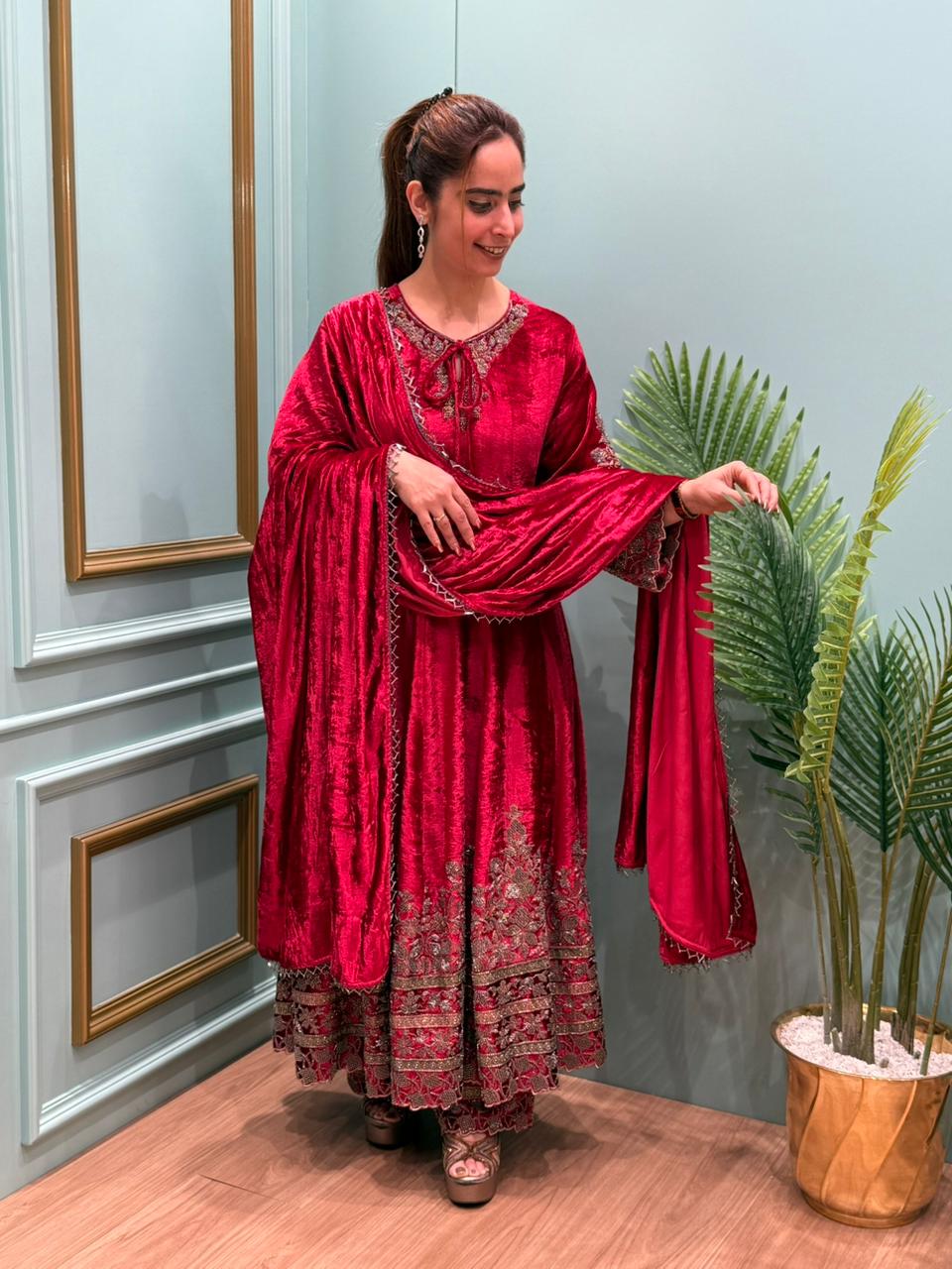 Pure elegance with our luxury velvet long Anarkali