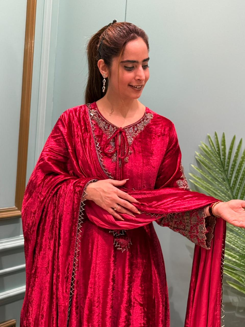 Pure elegance with our luxury velvet long Anarkali