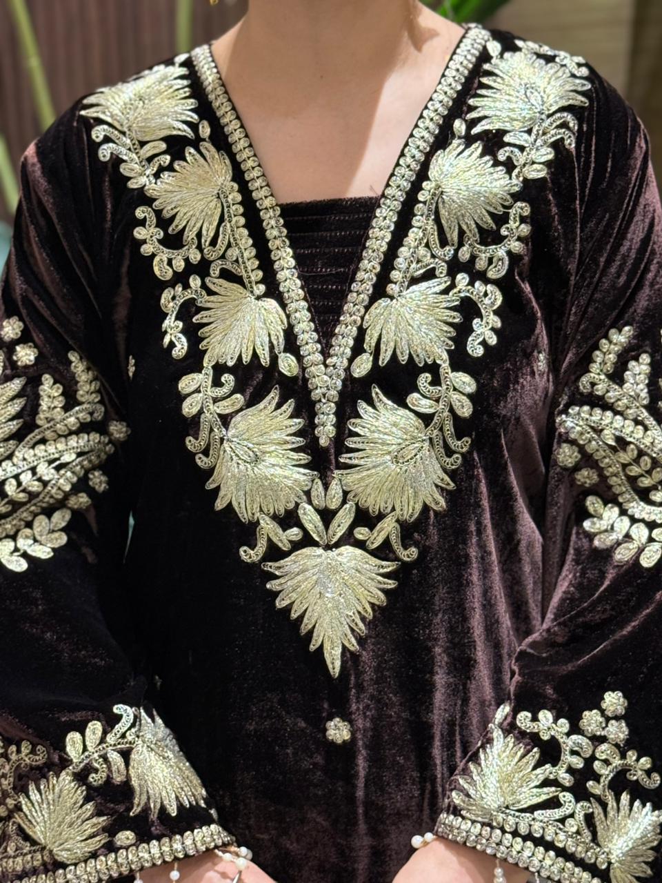 Velvet pheran is crafted to make winter festivities feel roya
