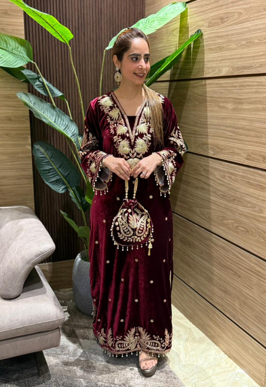 Velvet pheran is crafted to make winter festivities feel roya