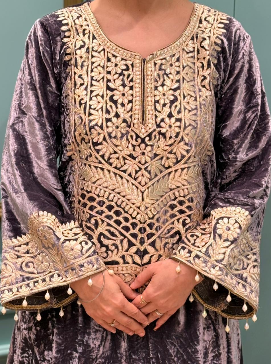 Exquisite pheran collection is crafted in luxurious febrile velvet