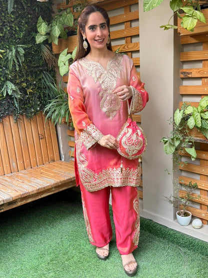 Elegant cord set in a beautiful ombre shade is crafted in luxurious shimmer